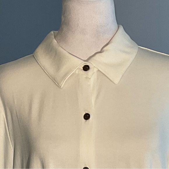 NWT Kim Rogers Small Cream Hi/Lo Button Down Long Sleeve Tunic Shirred Sleeves - Picture 8 of 10